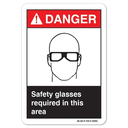 Signmission ANSI Sign, Glasses Required In This Area, 18in X 12in Rigid Plastic, 12" H, 18" W, Landscape OS-DS-P-1218-L-19891